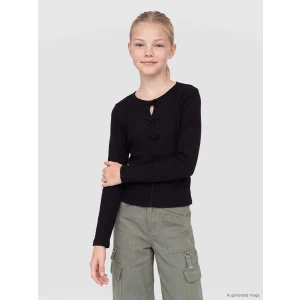 LCW Kids Siyah Bisiklet Yaka Fiyonk Detaylı Kız Çocuk Tişört