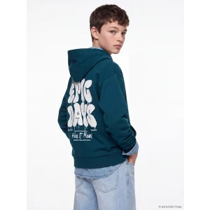 LCW Kids Petrol Kapüşonlu NYC Baskılı Erkek Çocuk Kalın Sweatshirt