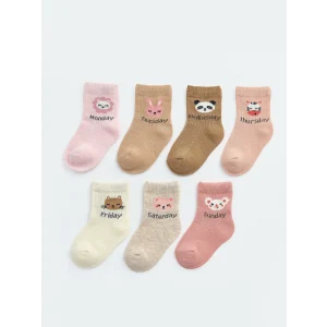 LCW baby Pembe Hayvan Baskılı Kız Bebek Soket Çorap 7li Paket