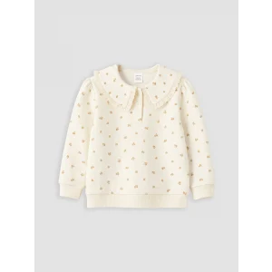 LCW Kids Ekru Polo Yaka Baskılı Kız Çocuk Kalın Sweatshirt