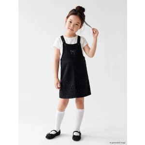 LCW Kids Siyah Fiyonk Ve Taşlı Kız Çocuk Jean Salopet Elbise