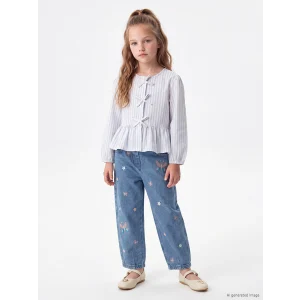 LCW Kids İndigo Nakışlı Balloon Fit Kız Çocuk Jean Pantolon