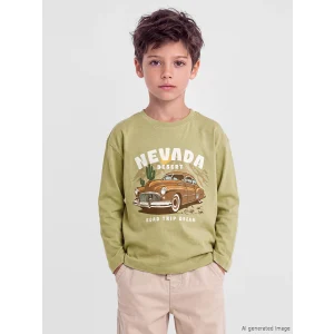 LCW Kids Haki Araba Baskılı Erkek Çocuk Tişört