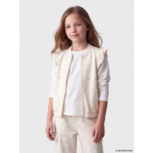 LCW Kids Ekru Bisiklet Yaka Baskılı Kız Çocuk Yelek