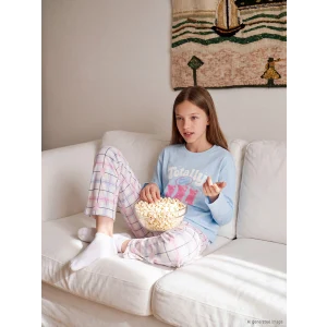 LCW Kids Mavi Bisiklet Yaka Kız Çocuk Pijama Takım