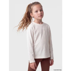LCW Kids Ekru Bisiklet Yaka Nakışlı Kız Çocuk Tişört
