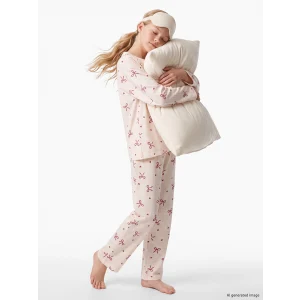 LCW Kids Ekru Bisiklet Yaka Kız Çocuk Pijama Takım