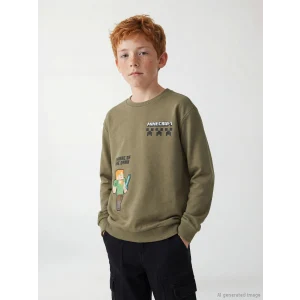 LCW Kids Haki Erkek Çocuk Minecraft Baskılı Sweatshirt
