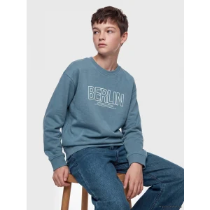 LCW Kids Mavi Bisiklet Yaka Berlin Baskılı Erkek Çocuk Sweatshirt