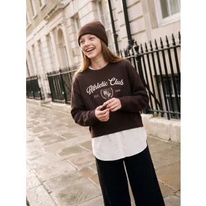 LCW Kids Kahverengi Baskılı Kız Çocuk Kalın Sweatshirt