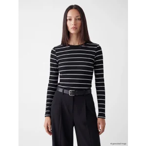 LCW EVERYDAY Siyah Bisiklet Yaka Çizgili Kadın Body