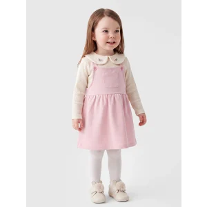 LCW baby Pembe Nakış Detaylı Kız Bebek Salopet ve Tişört
