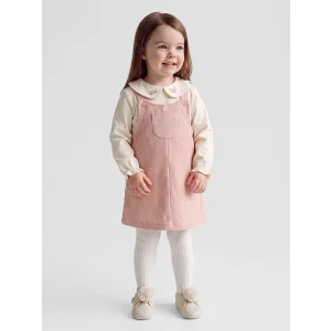 LCW baby Pembe Kız Bebek Kadife Salopet Takım