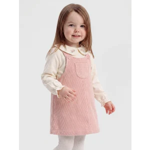LCW baby Pembe Kız Bebek Kadife Salopet Takım