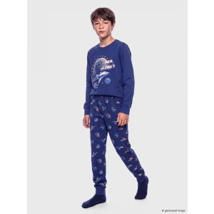 LCW Kids Lacivert Bisiklet Yaka Baskılı Erkek Çocuk Pijama Takım