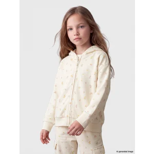 LCW Kids Ekru Kapüşonlu Çiçekli Kız Çocuk Fermuarlı Sweatshirt