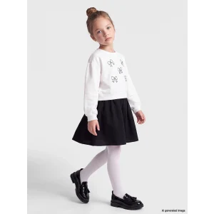 LCW Kids Ekru Fiyonk Baskılı Kız Çocuk Elbise