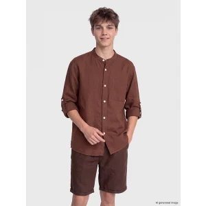 LCW Kids Kahverengi Keten Karışımlı Erkek Çocuk Gömlek