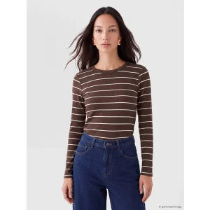 LCW EVERYDAY Kahverengi Bisiklet Yaka Çizgili Kadın Body