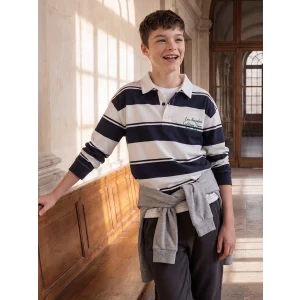 LCW Kids Lacivert Polo Yaka Çizgili Erkek Çocuk Tişört