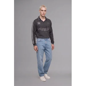 Defacto H4884AXAR216 Antrasit Boxy Fıt Polo Yaka Baskılı Sweatshirt