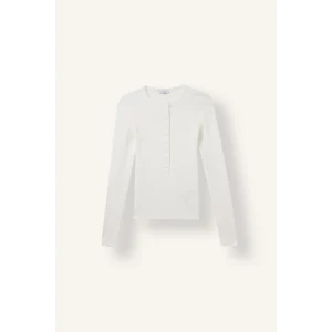Defacto I6397AXWT32 Beyaz Fitted Fitilli Yarım Düğmeli Uzun Kollu Basic Tişört