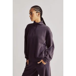 Defacto H4537AXPR467 Mor Ultra Yumuşak Standart Fit Yarım Fermuarlı Biyeli Dik Yaka Modal Sporcu Basic Sweatshirt