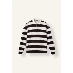 Defacto E8440AXBN337 Kahve Boxy Fıt Polo Yaka Çizgili Waffle Sweatshirt