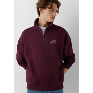 Mavi 0S10208-70434 Mavi Logo Baskılı Yarı Fermuarlı Bordo Sweatshirt