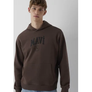 Mavi 0S10646-71603 Mavi Logo Baskılı Kapüşonlu Kahverengi Sweatshirt