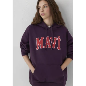 Mavi 1600361-70635 Mavi Logo Baskılı Kapüşonlu Mor Sweatshirt