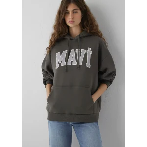 Mavi 1600361-71598 Mavi Logo Baskılı Kapüşonlu Haki Sweatshirt