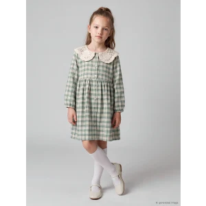 LCW Kids Yeşil Bebe Yaka Ekose Kız Çocuk Elbise