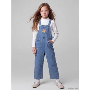 LCW Kids Mavi Nakışlı Kız Çocuk Jean Salopet