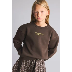 Defacto I3382A8BN581 Kahve Relax Fit Bisiklet Yaka Düşük Omuzlu Baskılı Sweatshirt Kız Çocuk