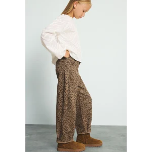 Defacto I1701A8BN335 Kahve Leopar Desenli Baggy Fit Esnek Bantlı Paça Gabardin Pantolon Kız Çocuk