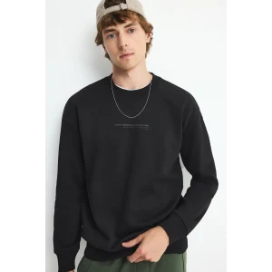 Defacto X8282AZBK81 Siyah Boxy Fıt Bisiklet Yaka Baskılı Sweatshirt