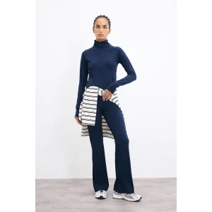 Defacto C9192AXIN187 İndigo Esnek Kumaş Aırtech Flare Fit Yüksek Bel Beli Saran Sporcu Pantolon