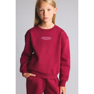 Defacto I3382A8BR239 Bordo Relax Fit Bisiklet Yaka Düşük Omuzlu Baskılı Sweatshirt Kız Çocuk