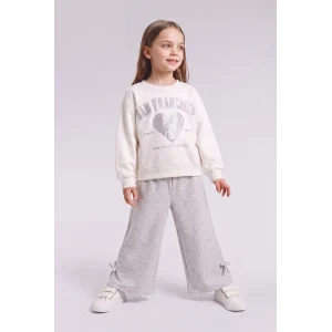 Defacto I7733A5ER105 Ekru 2li Takım Baskılı Sweatshirt Eşofman Altı Kız Bebek