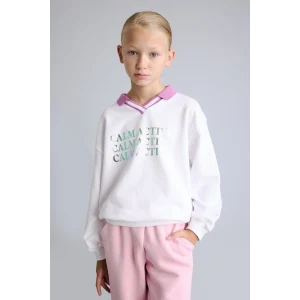 Defacto I3837A8WT34 Beyaz Relax Fit Kontrast Polo Yaka Baskılı Sweatshirt Kız Çocuk