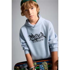 Defacto I0112A8BE523 Mavi Oversize Kapüşonlu Önü Baskılı İçi Yumuşak Tüylü Sweatshirt Erkek Çocuk