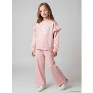 LCW Kids Pembe Bisiklet Yaka Nakışlı Kız Çocuk Takım