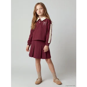 LCW Kids Bordo Polo Yaka Nakışlı Kız Çocuk Takım