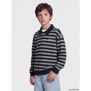 LCW Kids Lacivert Polo Yaka Çizgili Erkek Çocuk Sweatshirt
