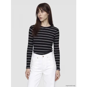 LCW EVERYDAY Siyah Bisiklet Yaka Çizgili Kadın Body