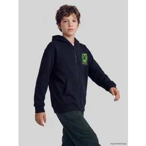 LCW Kids Lacivert Kapüşonlu Minecraft Erkek Çocuk Fermuarlı Sweatshirt