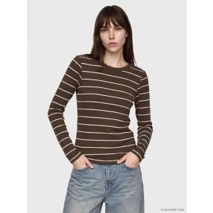 LCW EVERYDAY Kahverengi Bisiklet Yaka Çizgili Kadın Body