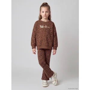 LCW Kids Kahverengi Bisiklet Yaka Baskılı Kız Çocuk Takım