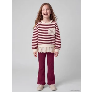 LCW Kids Bordo Fırfırlı Çizgili Kız Çocuk Takım